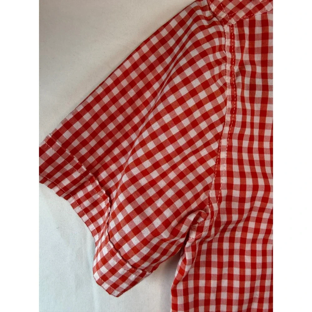 Nautica Boys Red White Gingham Short Sleeve Button‎ Down Shirt Size M 10/12